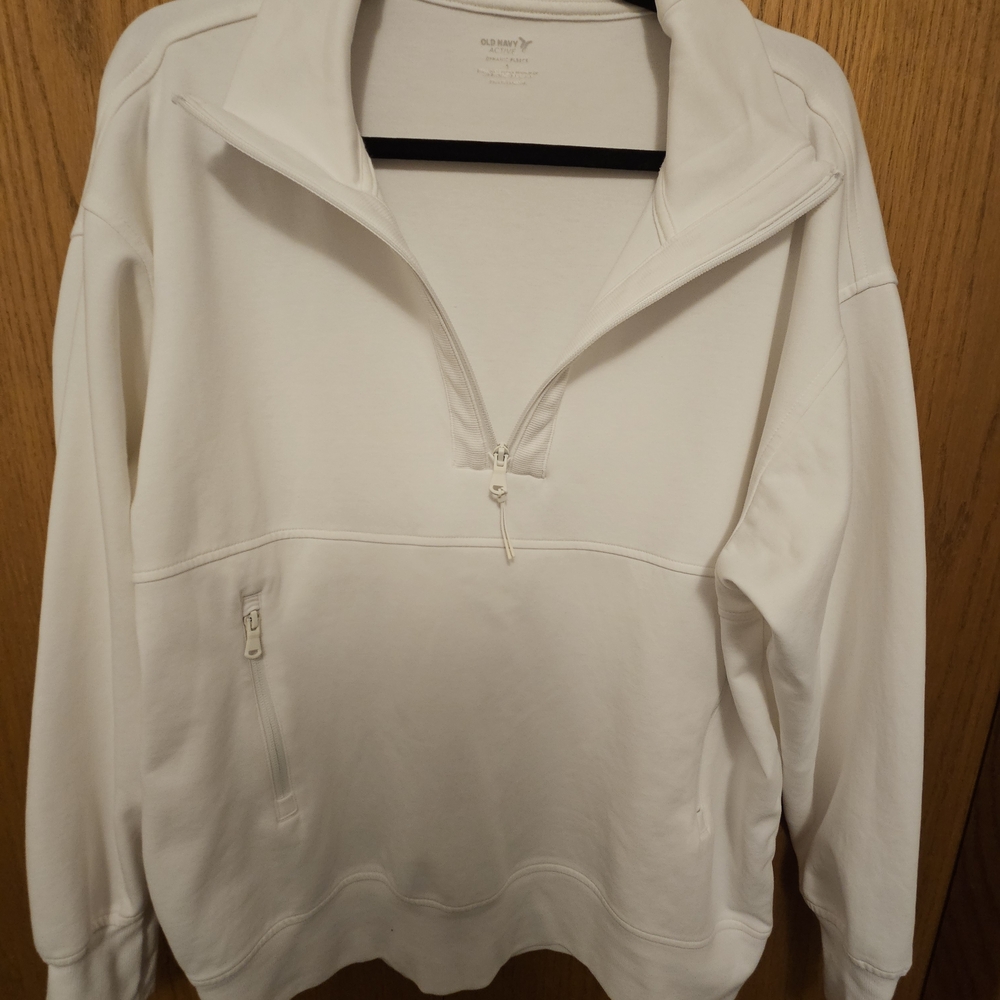 Old Navy White Quarter-Zip Turtleneck Pullover (Runs Big)